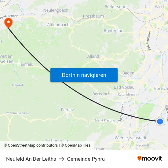 Neufeld An Der Leitha to Gemeinde Pyhra map