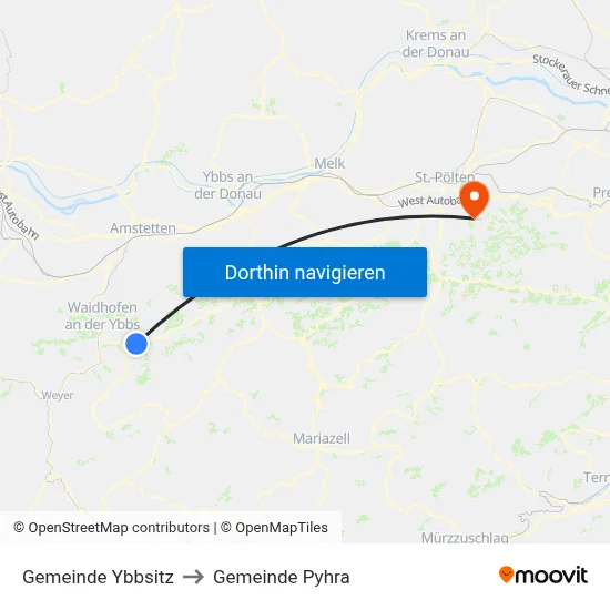 Gemeinde Ybbsitz to Gemeinde Pyhra map