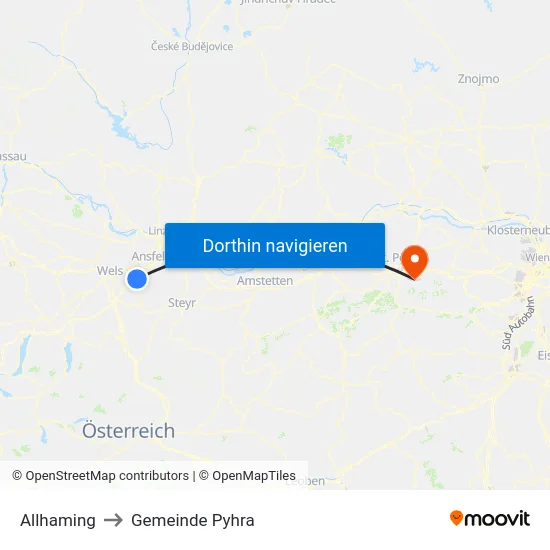 Allhaming to Gemeinde Pyhra map