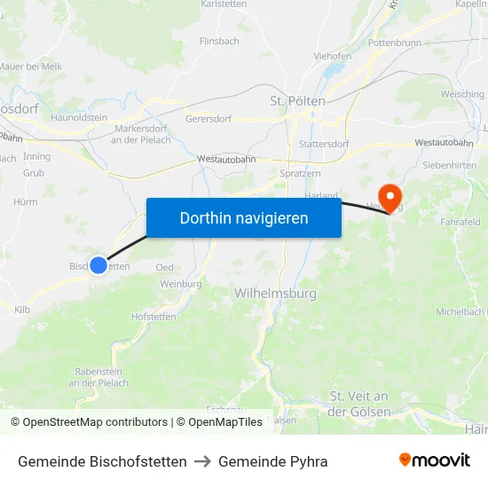 Gemeinde Bischofstetten to Gemeinde Pyhra map