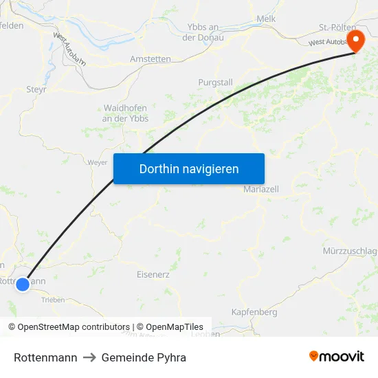 Rottenmann to Gemeinde Pyhra map