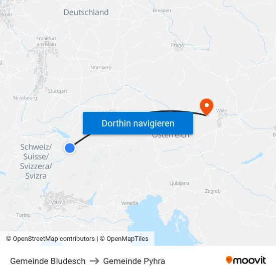 Gemeinde Bludesch to Gemeinde Pyhra map