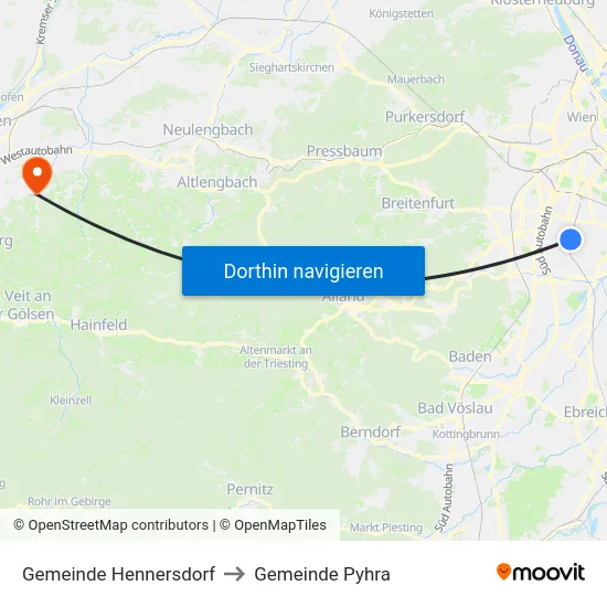 Gemeinde Hennersdorf to Gemeinde Pyhra map