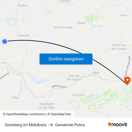 Sonnberg Im Mühlkreis to Gemeinde Pyhra map