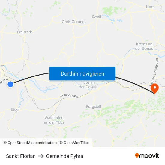 Sankt Florian to Gemeinde Pyhra map