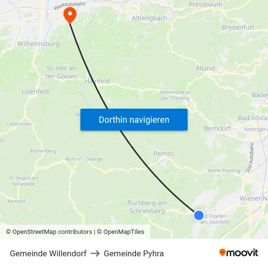 Gemeinde Willendorf to Gemeinde Pyhra map