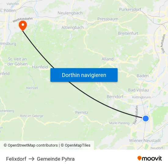 Felixdorf to Gemeinde Pyhra map