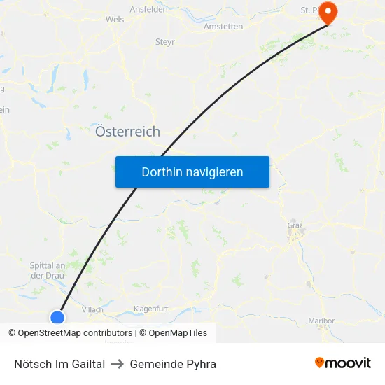 Nötsch Im Gailtal to Gemeinde Pyhra map