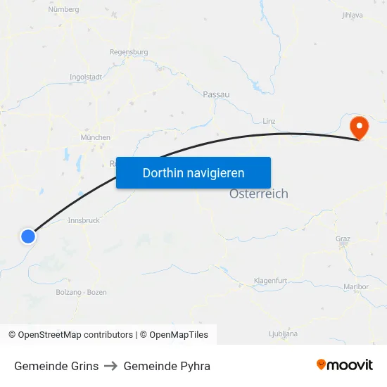 Gemeinde Grins to Gemeinde Pyhra map