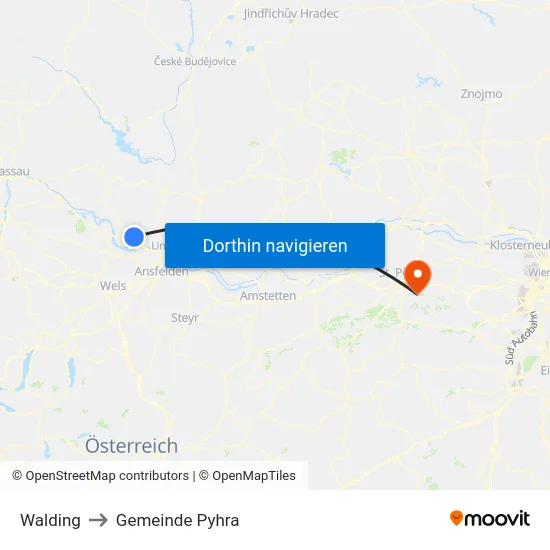 Walding to Gemeinde Pyhra map