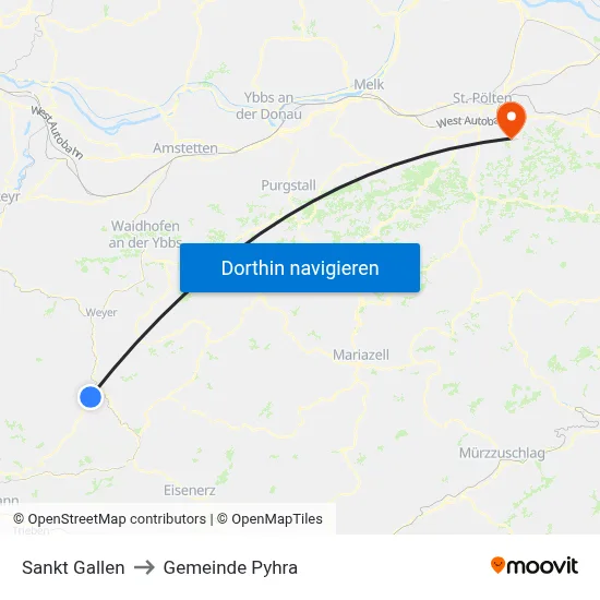 Sankt Gallen to Gemeinde Pyhra map
