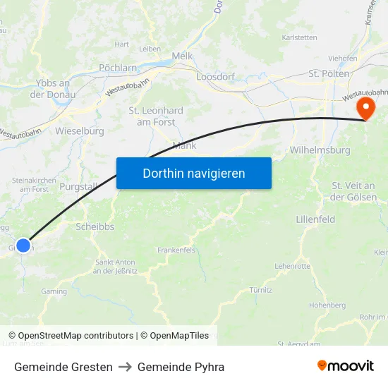 Gemeinde Gresten to Gemeinde Pyhra map
