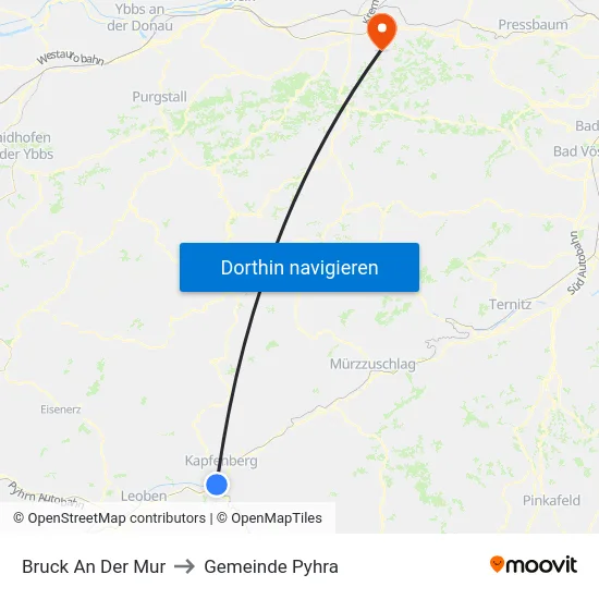 Bruck An Der Mur to Gemeinde Pyhra map