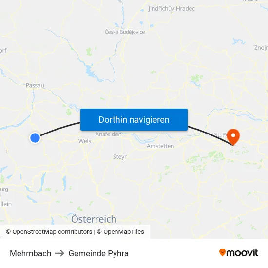 Mehrnbach to Gemeinde Pyhra map