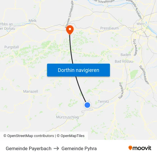 Gemeinde Payerbach to Gemeinde Pyhra map