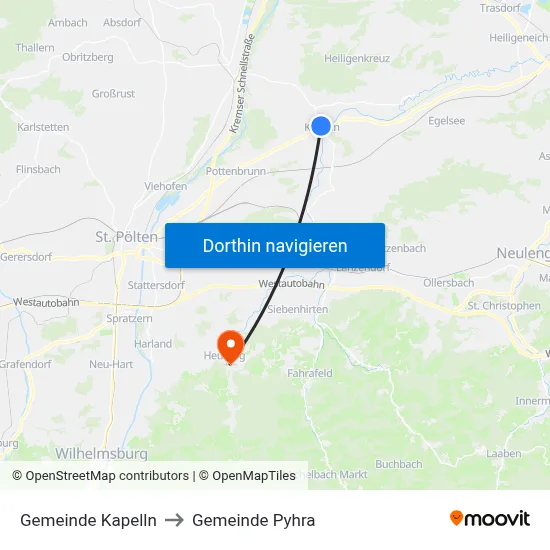 Gemeinde Kapelln to Gemeinde Pyhra map