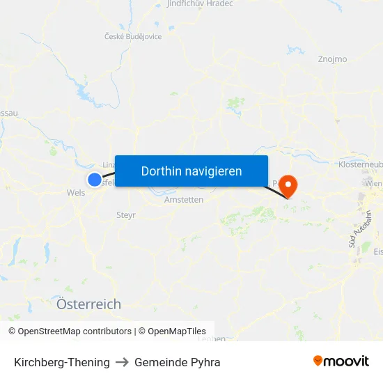 Kirchberg-Thening to Gemeinde Pyhra map