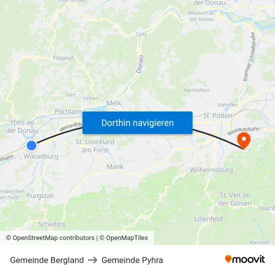 Gemeinde Bergland to Gemeinde Pyhra map