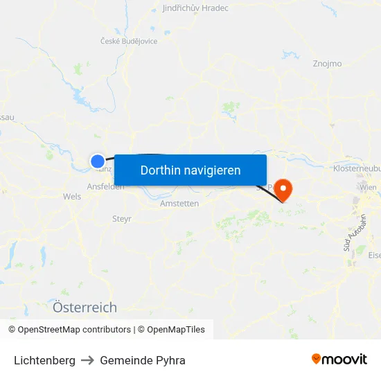 Lichtenberg to Gemeinde Pyhra map