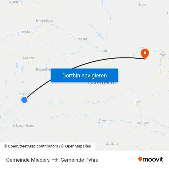 Gemeinde Mieders to Gemeinde Pyhra map