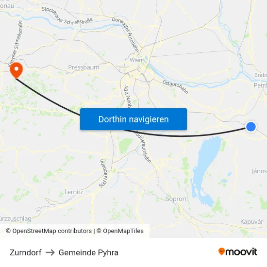 Zurndorf to Gemeinde Pyhra map