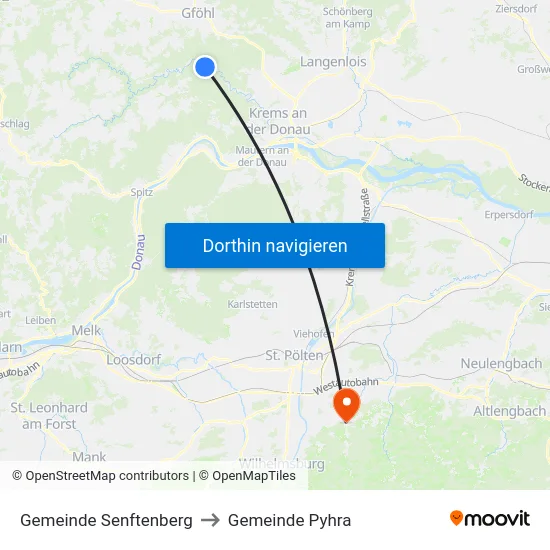 Gemeinde Senftenberg to Gemeinde Pyhra map