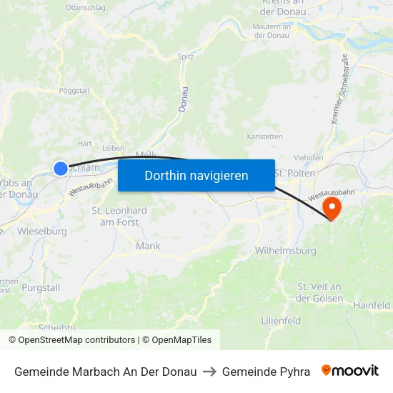 Gemeinde Marbach An Der Donau to Gemeinde Pyhra map