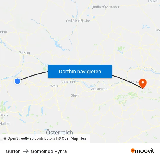 Gurten to Gemeinde Pyhra map