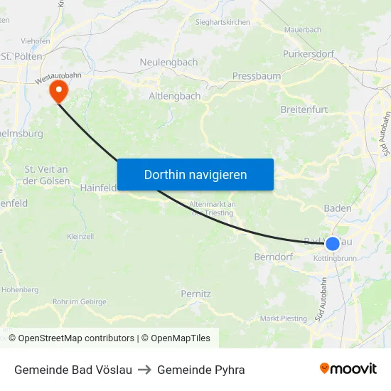 Gemeinde Bad Vöslau to Gemeinde Pyhra map