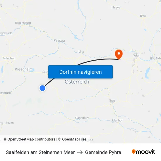 Saalfelden am Steinernen Meer to Gemeinde Pyhra map