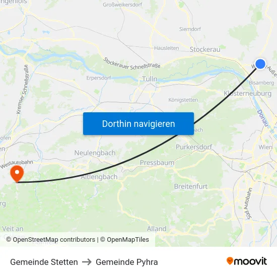 Gemeinde Stetten to Gemeinde Pyhra map