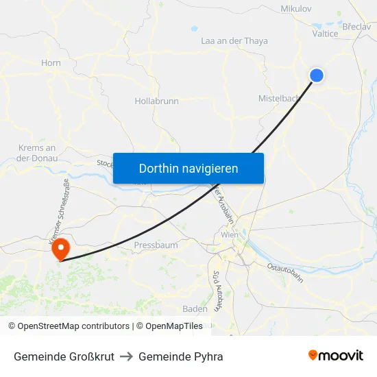 Gemeinde Großkrut to Gemeinde Pyhra map