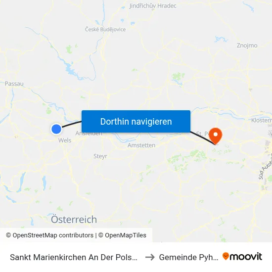 Sankt Marienkirchen An Der Polsenz to Gemeinde Pyhra map