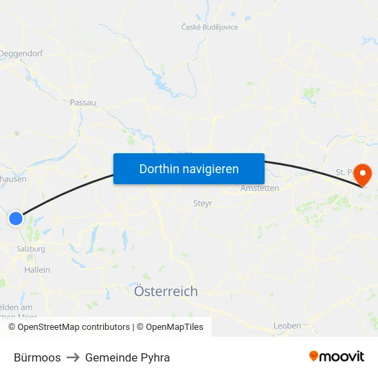 Bürmoos to Gemeinde Pyhra map