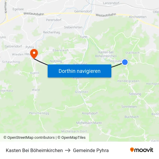 Kasten Bei Böheimkirchen to Gemeinde Pyhra map