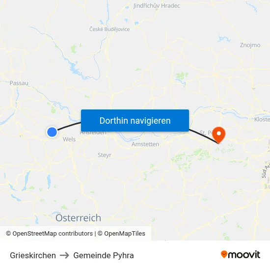 Grieskirchen to Gemeinde Pyhra map