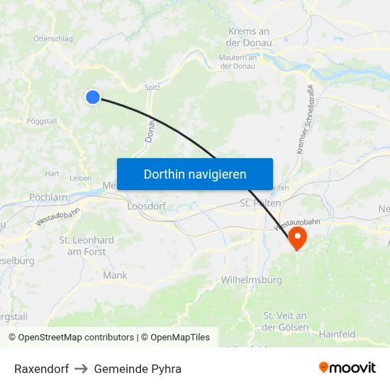 Raxendorf to Gemeinde Pyhra map