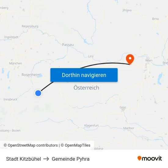 Stadt Kitzbühel to Gemeinde Pyhra map