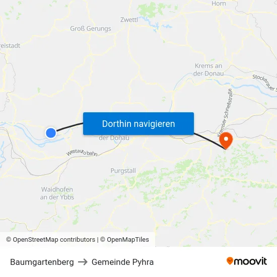 Baumgartenberg to Gemeinde Pyhra map