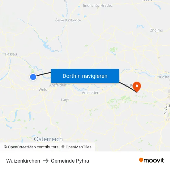 Waizenkirchen to Gemeinde Pyhra map