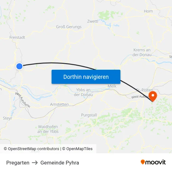 Pregarten to Gemeinde Pyhra map