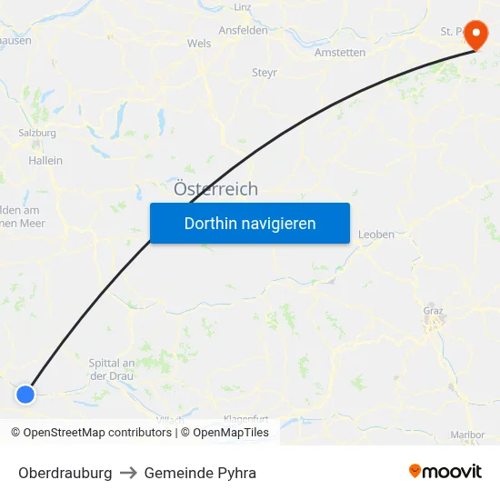 Oberdrauburg to Gemeinde Pyhra map