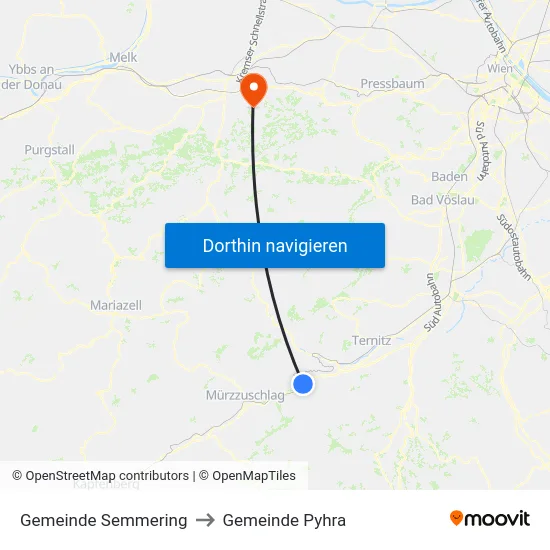Gemeinde Semmering to Gemeinde Pyhra map