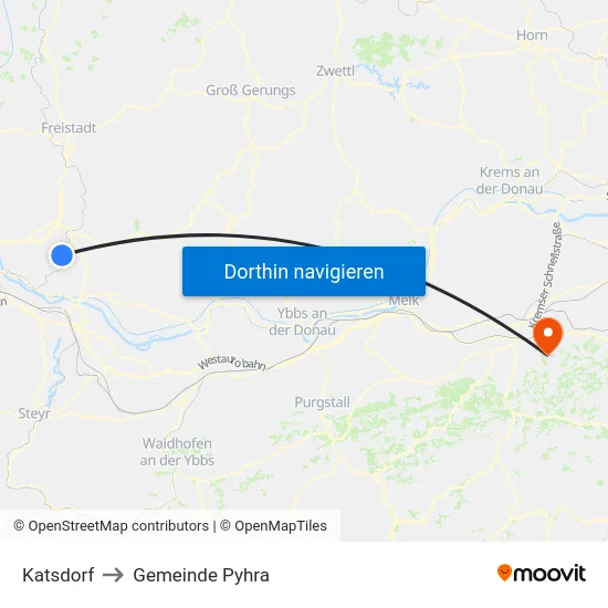 Katsdorf to Gemeinde Pyhra map