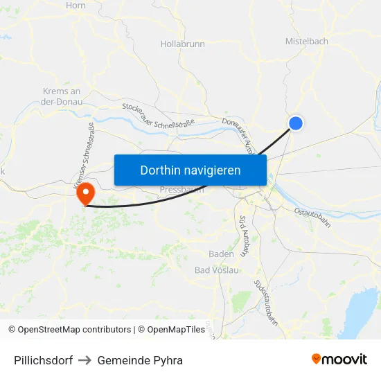 Pillichsdorf to Gemeinde Pyhra map