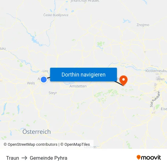 Traun to Gemeinde Pyhra map