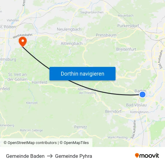 Gemeinde Baden to Gemeinde Pyhra map