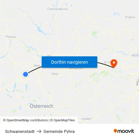 Schwanenstadt to Gemeinde Pyhra map