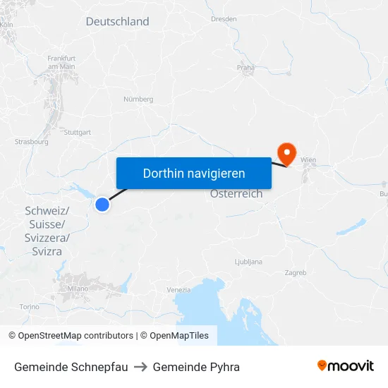 Gemeinde Schnepfau to Gemeinde Pyhra map