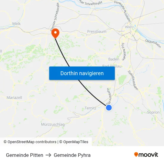 Gemeinde Pitten to Gemeinde Pyhra map